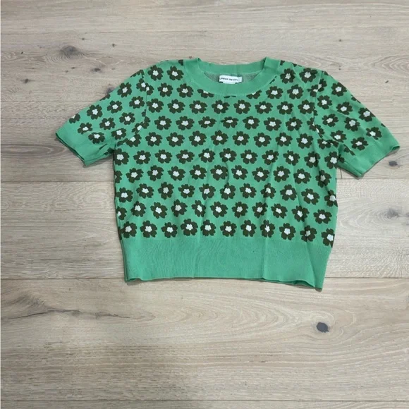 Green retro Floral Knit shirt/skirt set - Picture 5 of 12